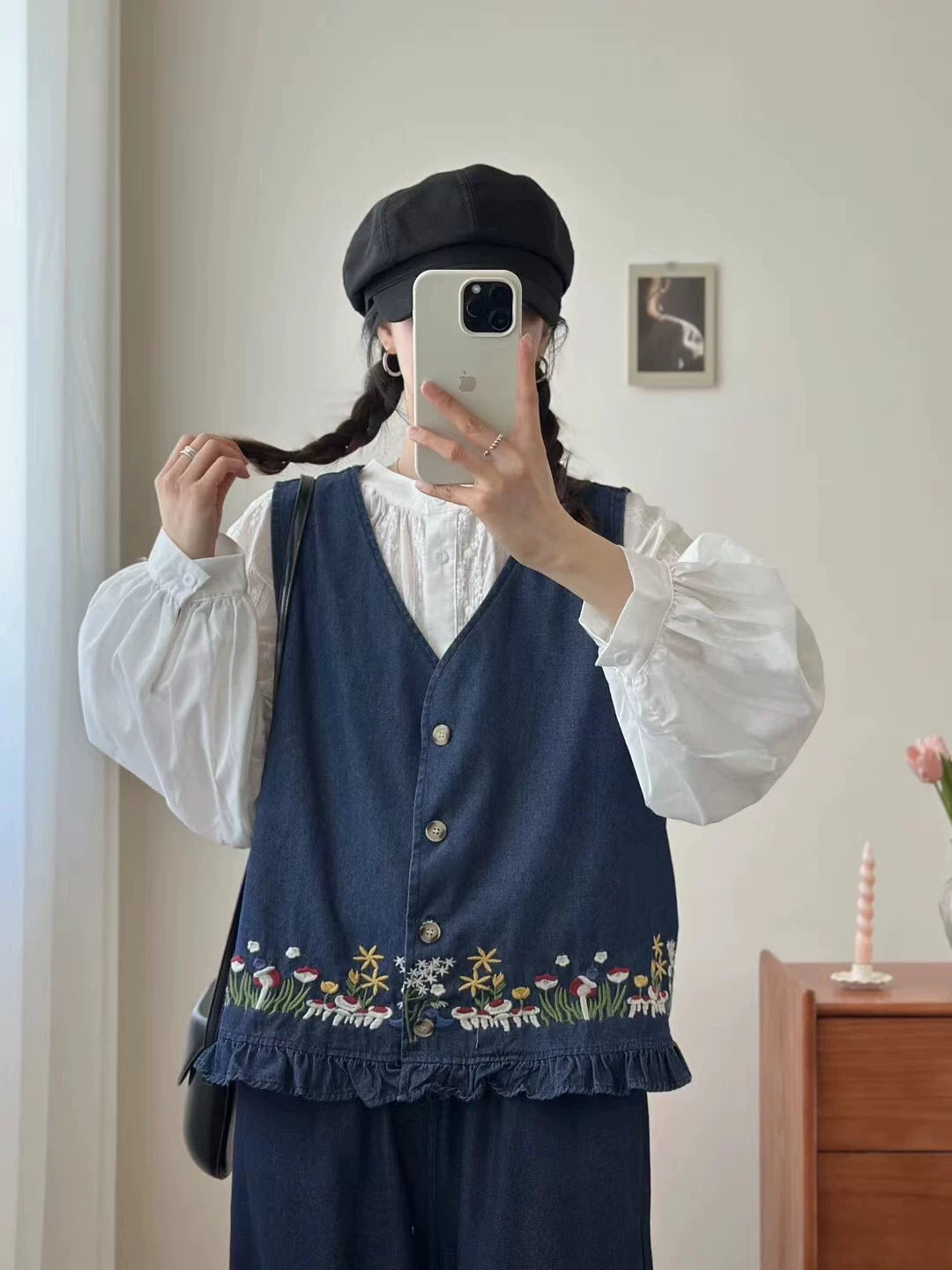 Forest Floor Embroidered Denim Vest (2 Colors)