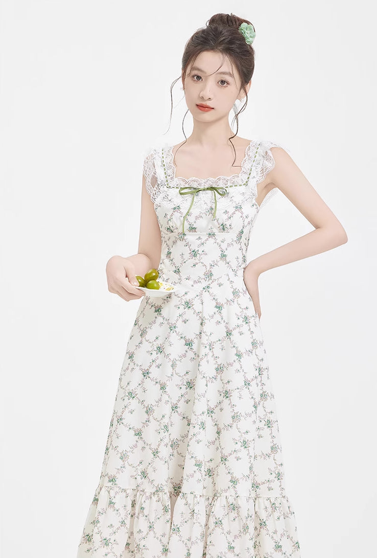 Rose Kiss Cami Dress (White/Green)