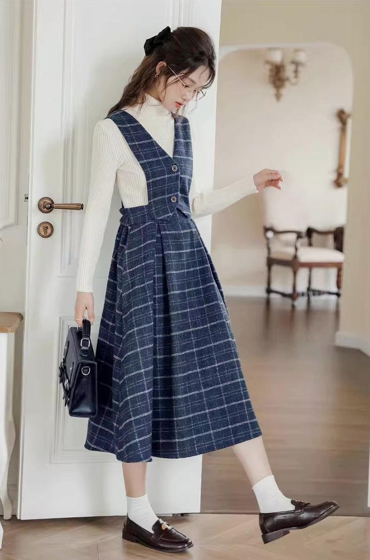 Plaid Vest Pinafore Dress (3 Colors)