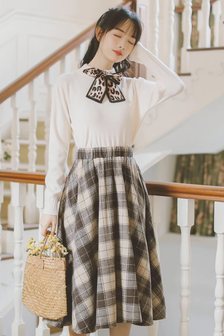 Tartan Plaid Circle Midi Skirt (3 Colors)