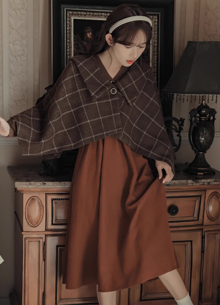 Plaid Capelet (Brown)