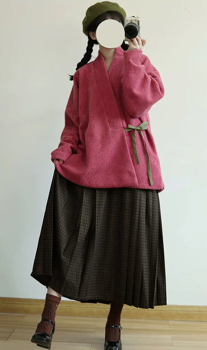 Fruity Fuzz Cross Collar Jacket & Mamianqun Set (2 Colors)