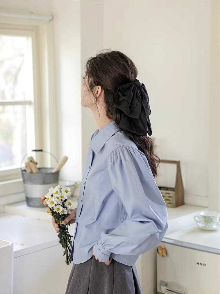 Basic Long Puff Sleeve Blouse (2 Colors)