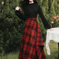 Lingonberry Plaid Asymmetrical Midi Skirt (Red/Black)