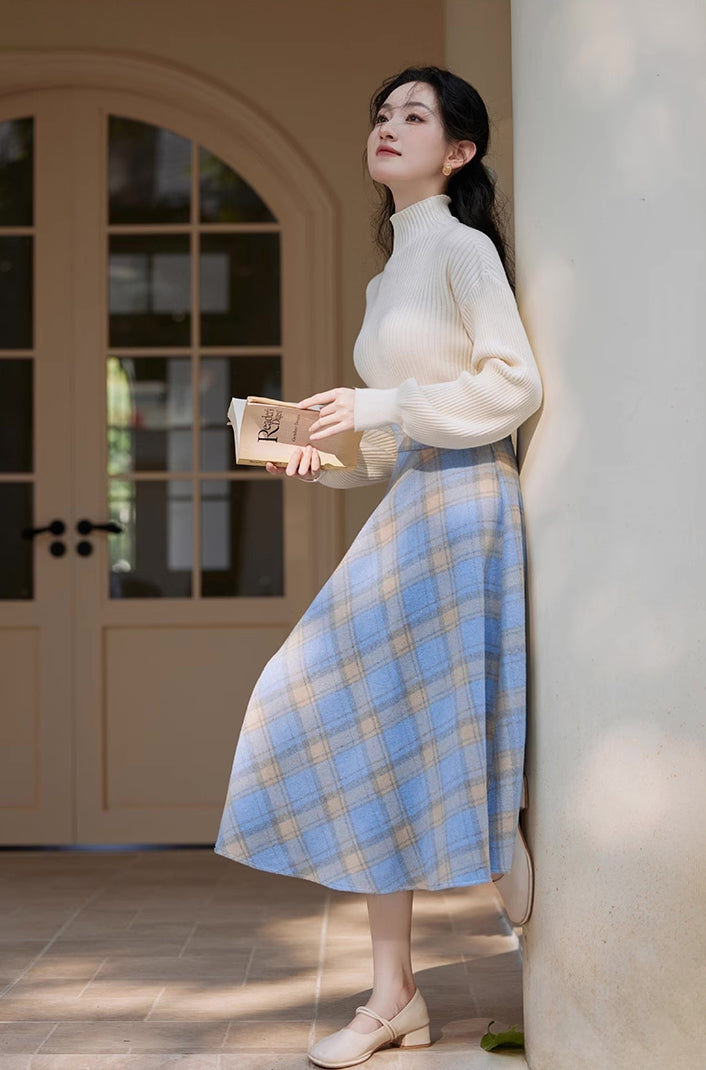 Frozen Plaid Midi Skirt (Blue)