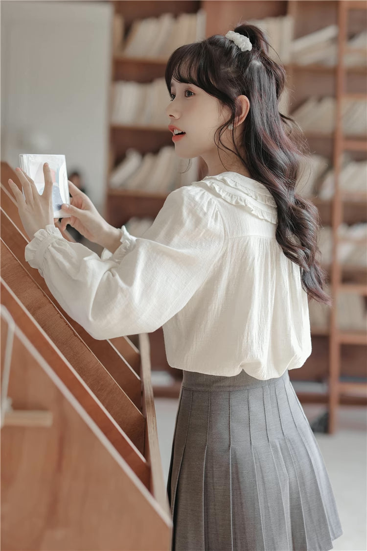 Ruffled Peter Pan Collar Blouse (White)