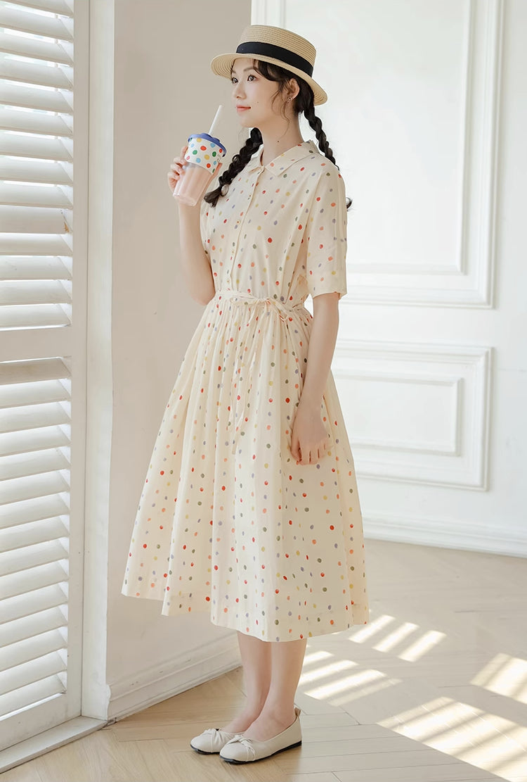 Skittles Polka Dot Shirt Dress (Cream)