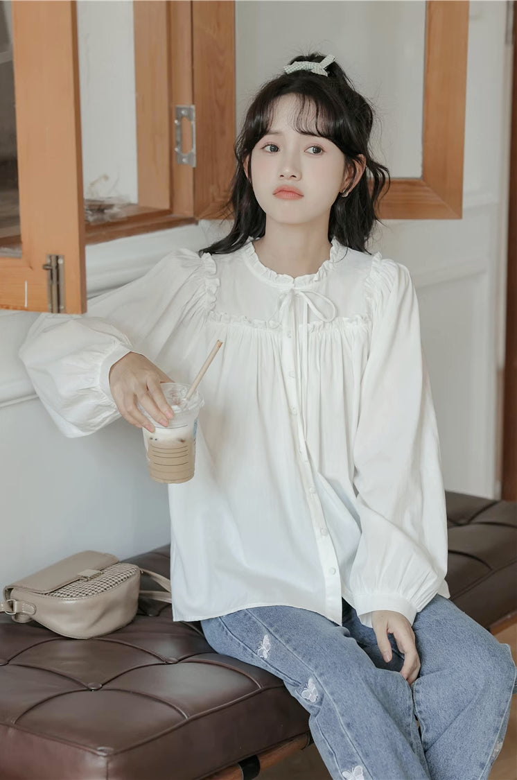 Essential Ruffle Trim Blouse (2 Colors)