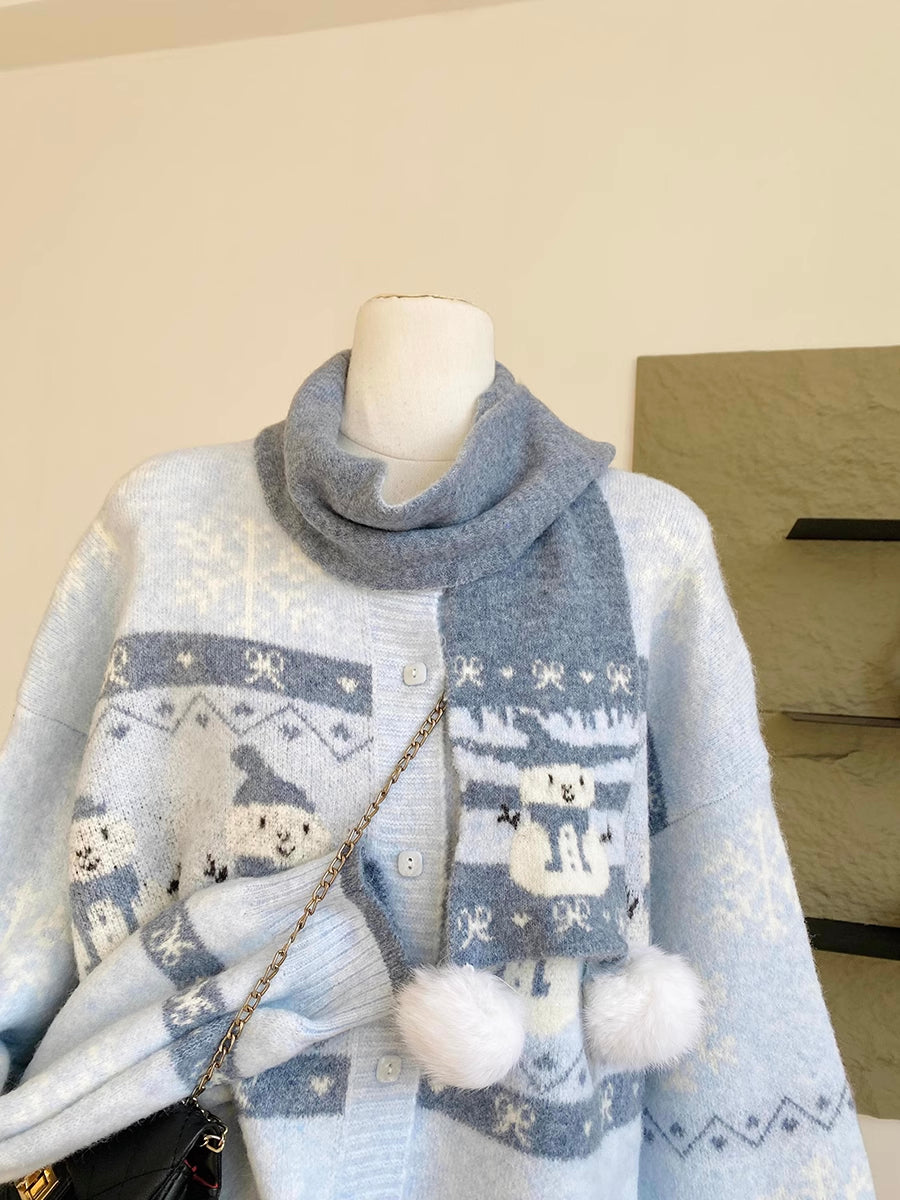 Snowy Snowman Fair Isle Cardigan (Blue)