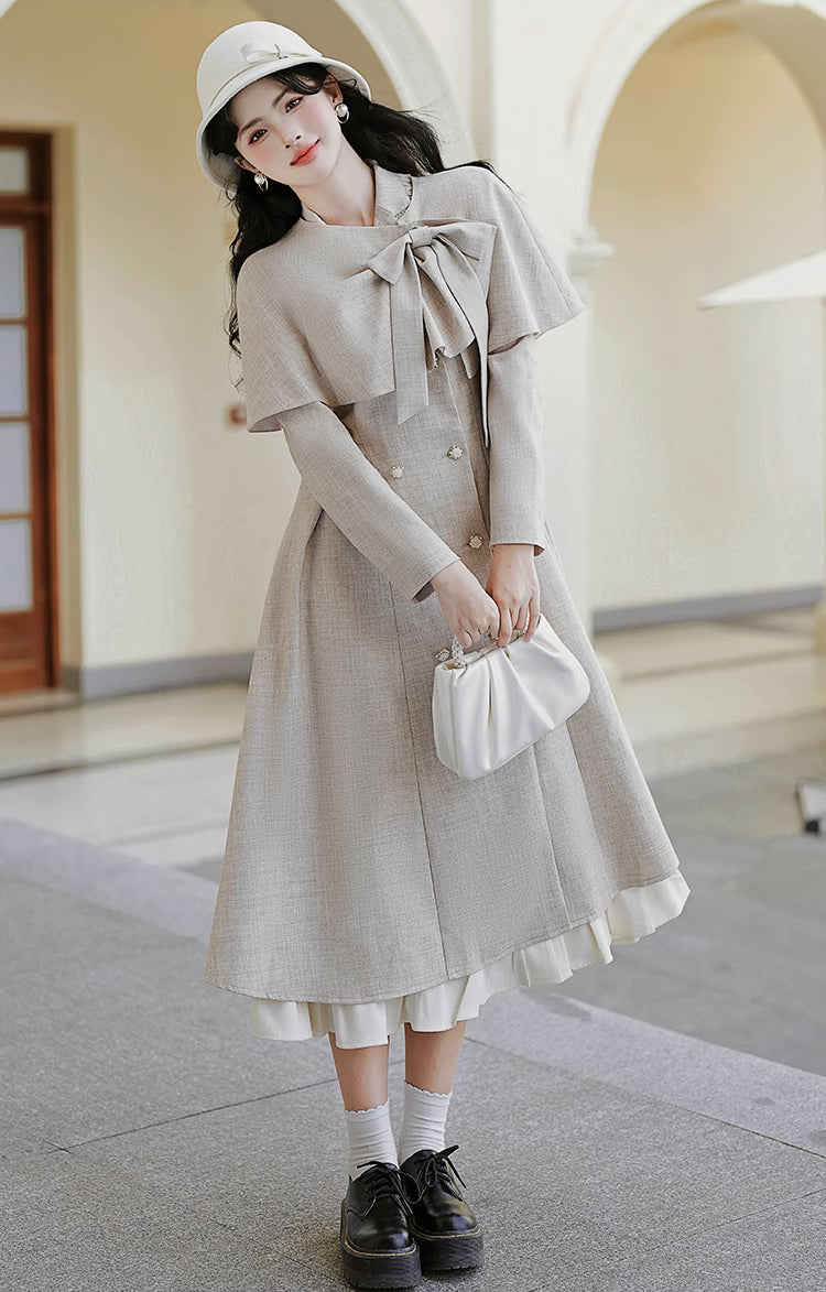 Darling Dearest Midi Dress & Capelet (Light Grey)