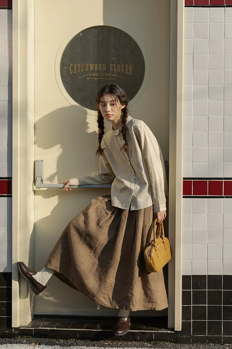 Asymmetrical Round Collar Blouse (Beige)