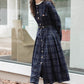 Academia Plaid Button Midi Dress (Navy)