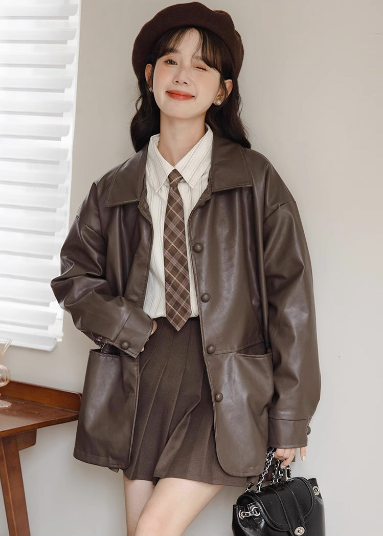 Pleather Worker Jacket (Mocha)