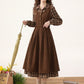 Chocolate Plaid Corduroy Twofer Midi Dress (Brown)