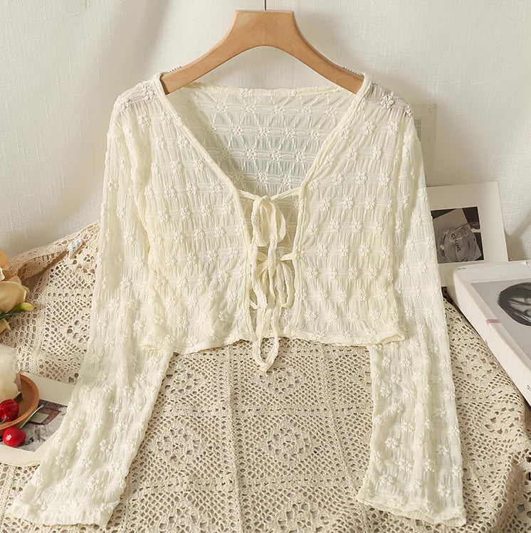 Sheer Floral Lace Double Tie Cardigan (5 Colors)