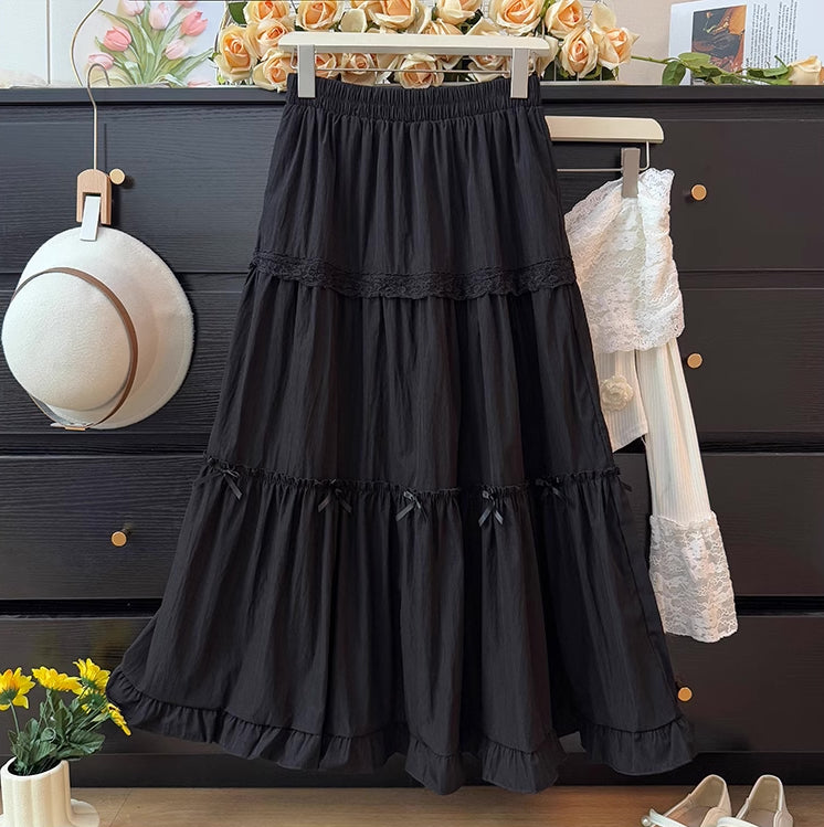 Lace & Bows Tiered Midi Skirt (4 Colors)