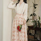 Rose Wallpaper Blouse & Skirt Set (Cream/Red)