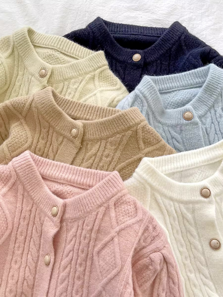Round Neck Cable Knit Cardigan (9 Colors)