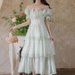 Garden Fairy Tiered Cold Shoulder Midi Dress (Mint Green)