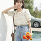 Orange Gerbera Embroidered Blouse (Cream)