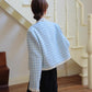 Gingham Lace Trim Tweed Jacket (Blue)