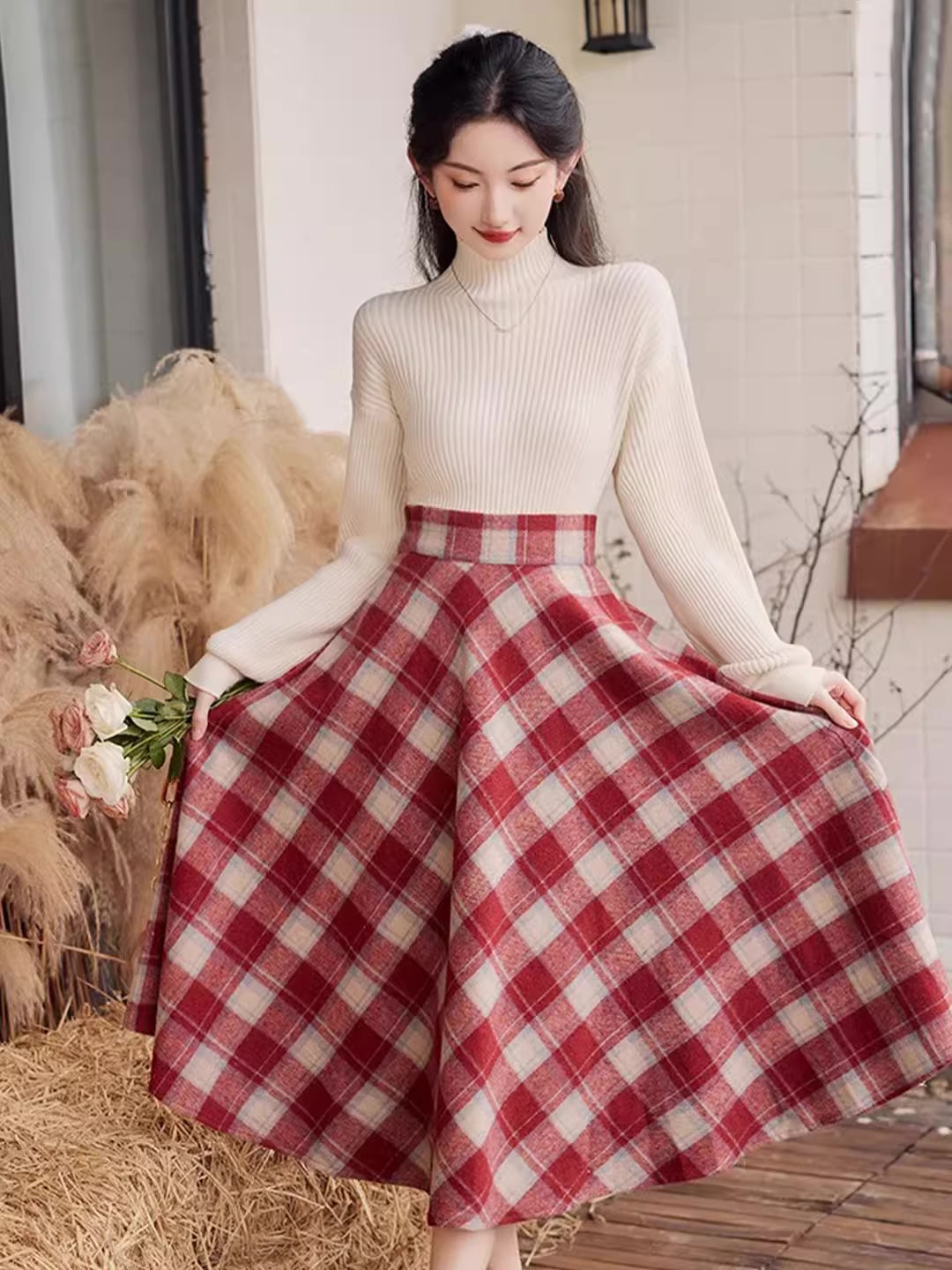 Toasted Plaid Midi Skirt (2 Colors)