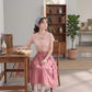 Polka Dot Bow Twofer Midi Dress (Pink)