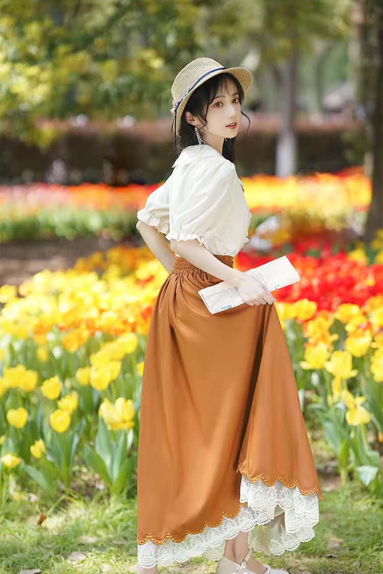 Evergarden Short Sleeve Blouse & Skirt Set (7 Colors)