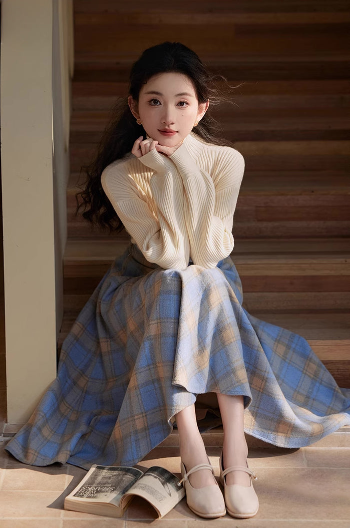 Frozen Plaid Midi Skirt (Blue)