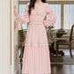 Eyelet Lace Tiered Midi Dress (Pink)