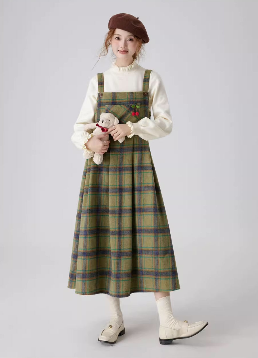 Matcha Plaid Midi Pinafore (Green)