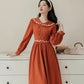 Autumn Floral Shawl Collar Midi Dress (Burnt Orange)