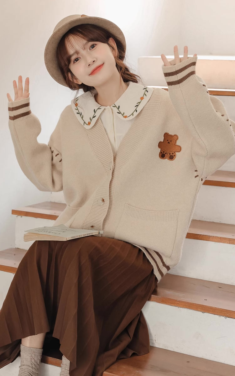 Bear Stitch Cardigan (Khaki)