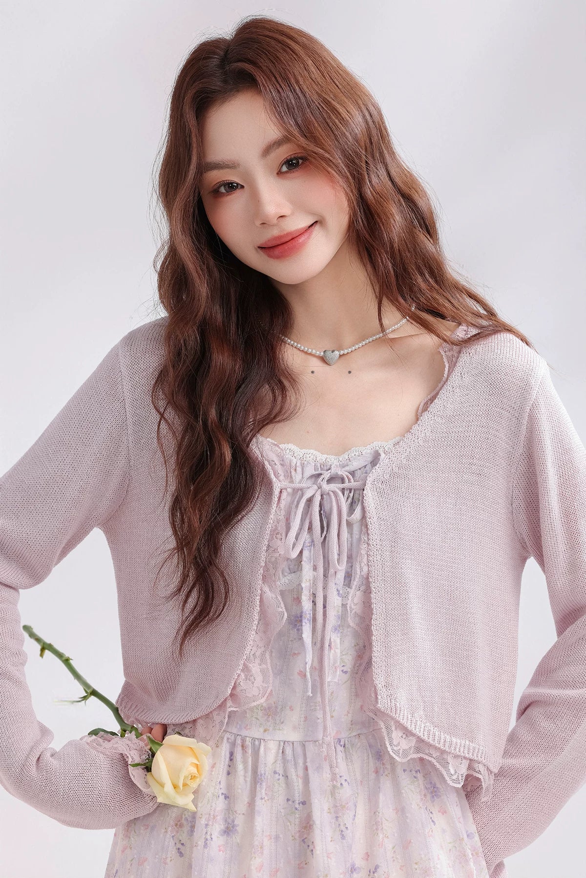 Iris Floral Lace Midi Cami Dress & Cardigan (Purple)
