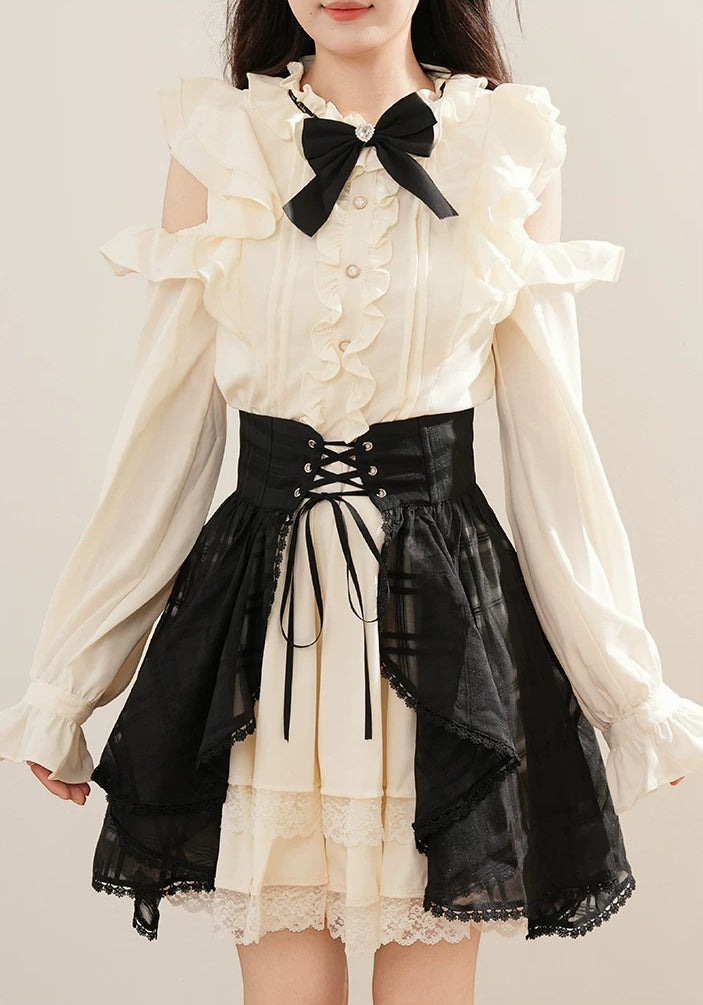 Medieval Punk Mini Dress & Corset Belt (Cream/Black)