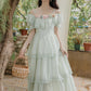 Garden Fairy Tiered Cold Shoulder Midi Dress (Mint Green)