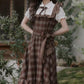 Hazel Plaid Flutter Twofer Midi Dress (Brown)
