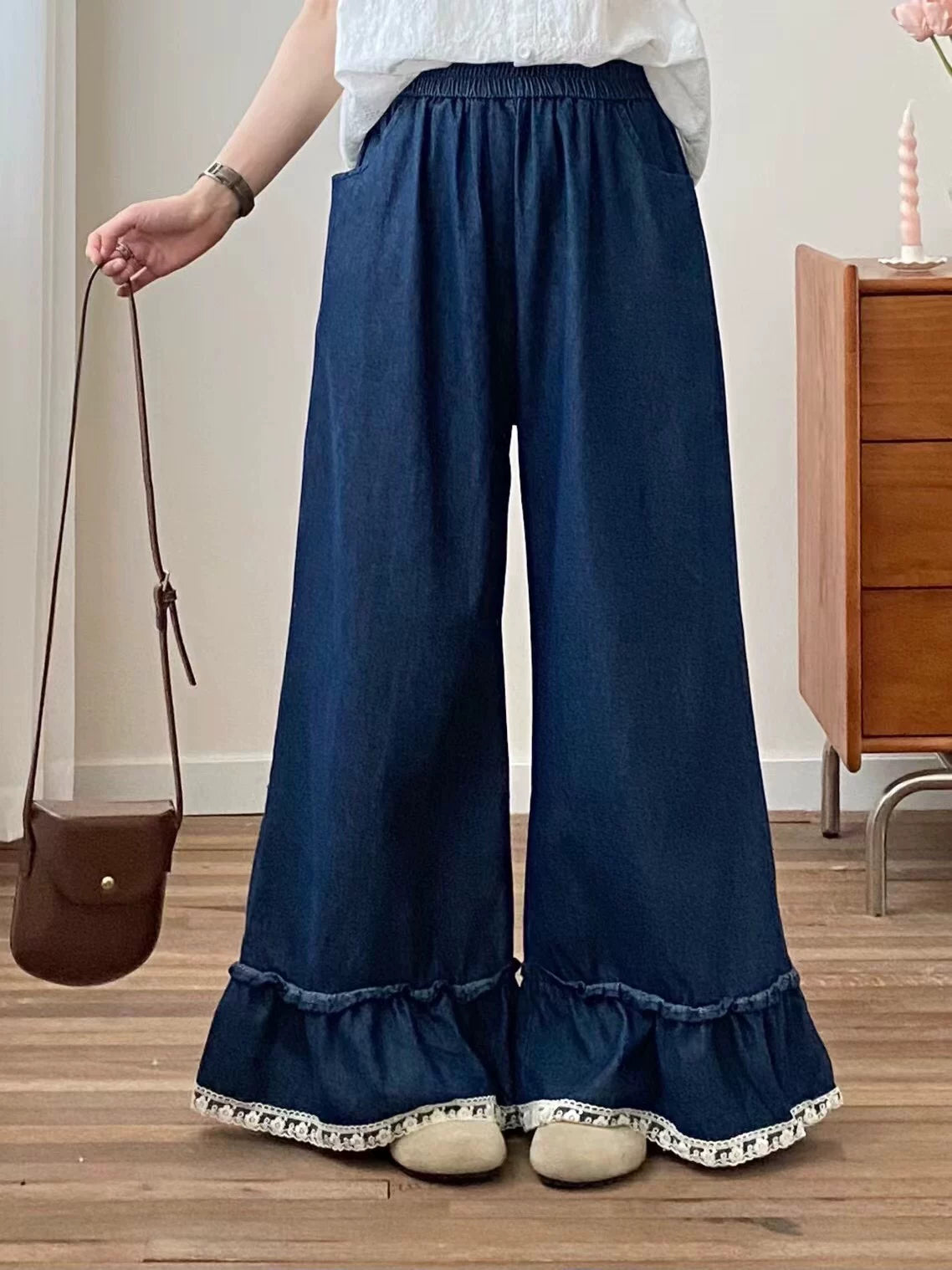 Denim Lace Flare Pants (3 Colors)