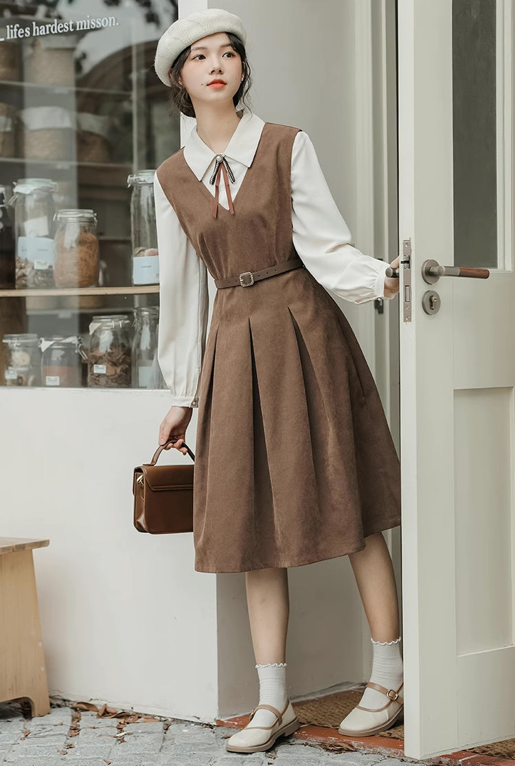 Basic Twofer Pinafore Dress (Brown)