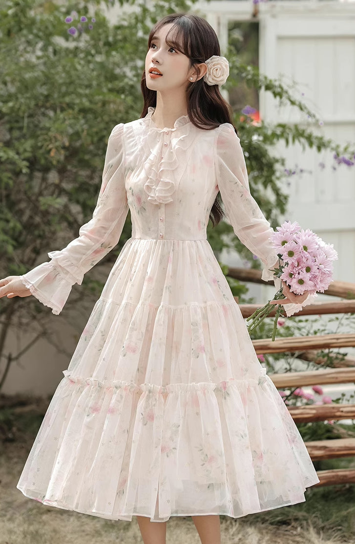 Rose Twinkle Midi Dress (Cream)