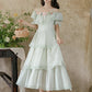 Garden Fairy Tiered Cold Shoulder Midi Dress (Mint Green)