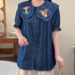 Mushroom Bunny Denim Blouse (2 Colors)