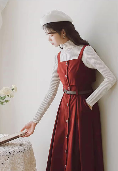 Suede Button Up Cami Pinafore Dress (4 Colors)