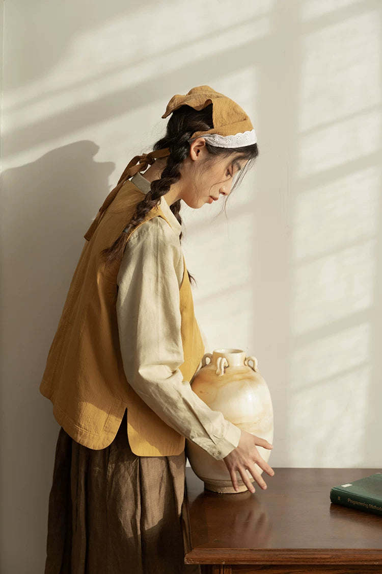 Looped Up Button Vest (Mustard Yellow)
