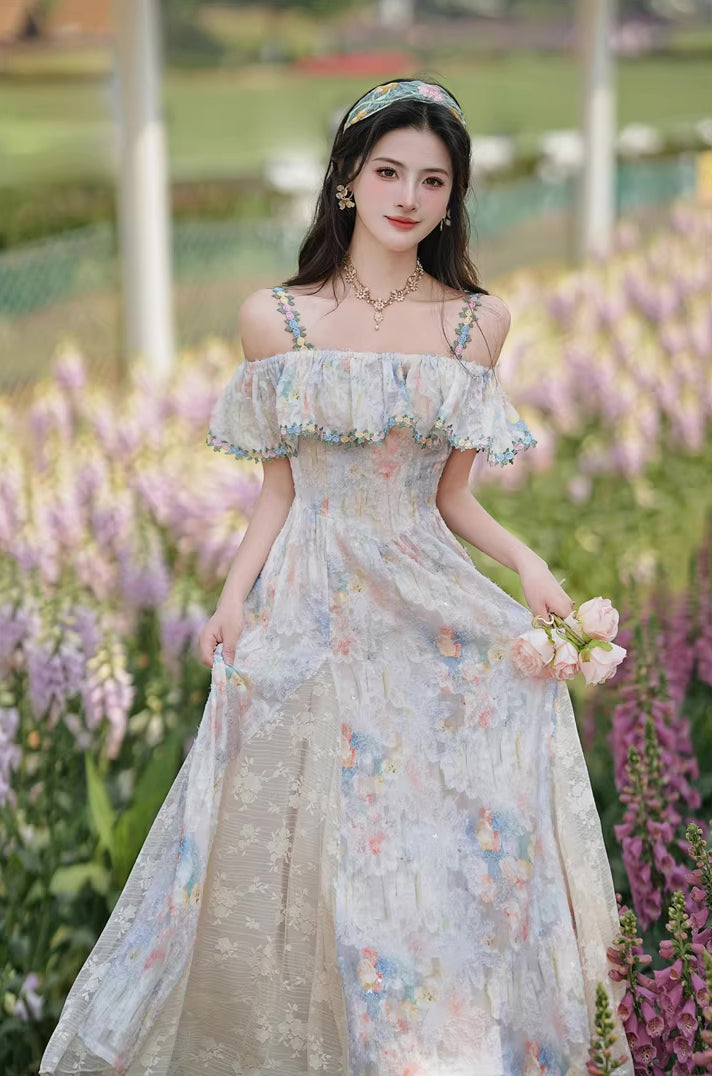 Watercolor Paint Three-Way Dress (Blue)