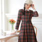 Festive Plaid Midi Dress (Gray/Red)