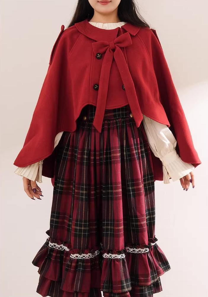 Red Riding Hood Plaid Midi Dress & Capelet (Red)