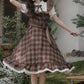 Hazel Plaid Flutter Twofer Midi Dress (Brown)