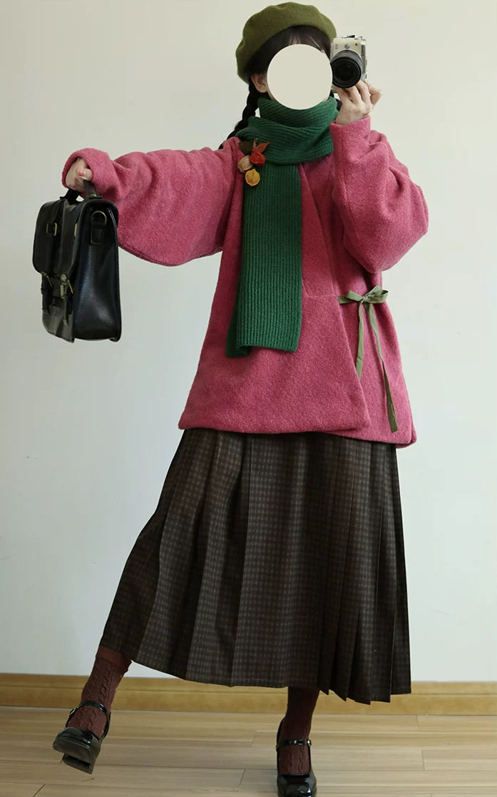 Fruity Fuzz Cross Collar Jacket & Mamianqun Set (2 Colors)