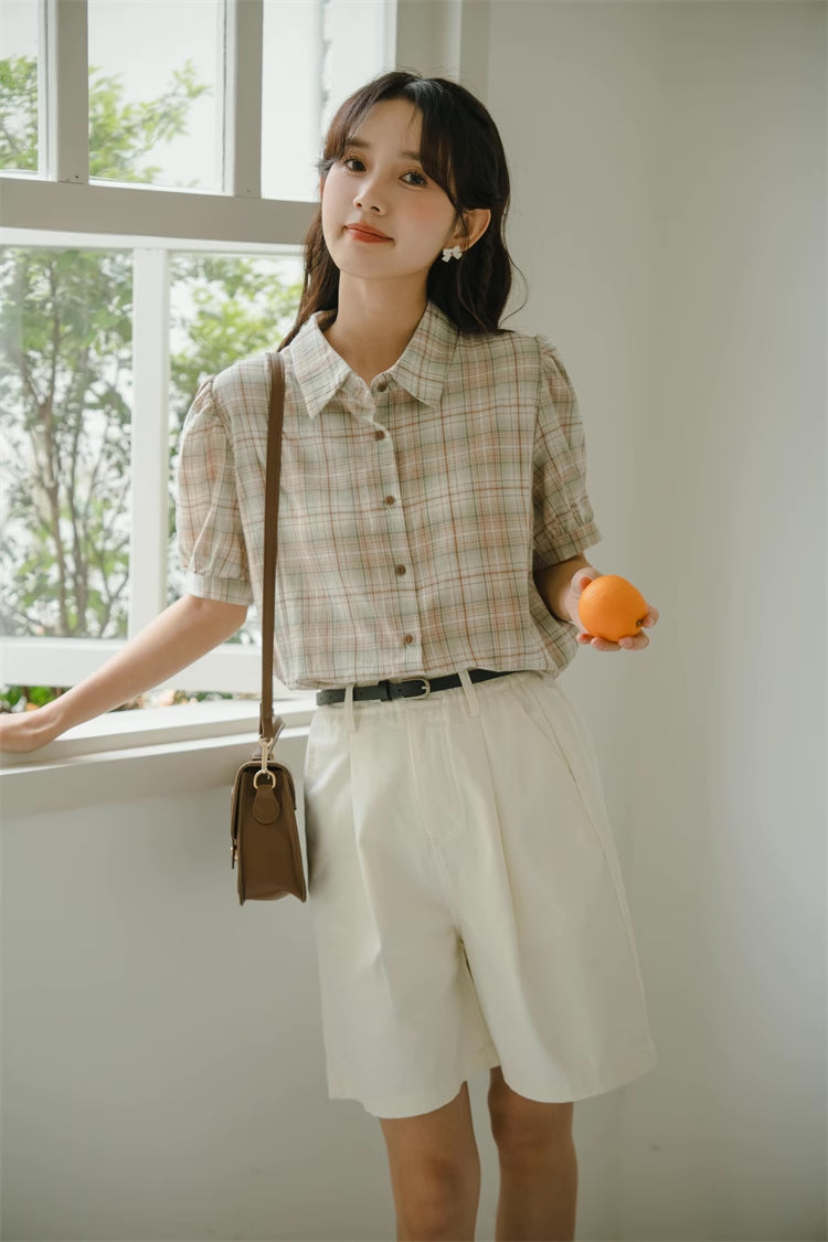 Strawberry Matcha Plaid Blouse (2 Colors)